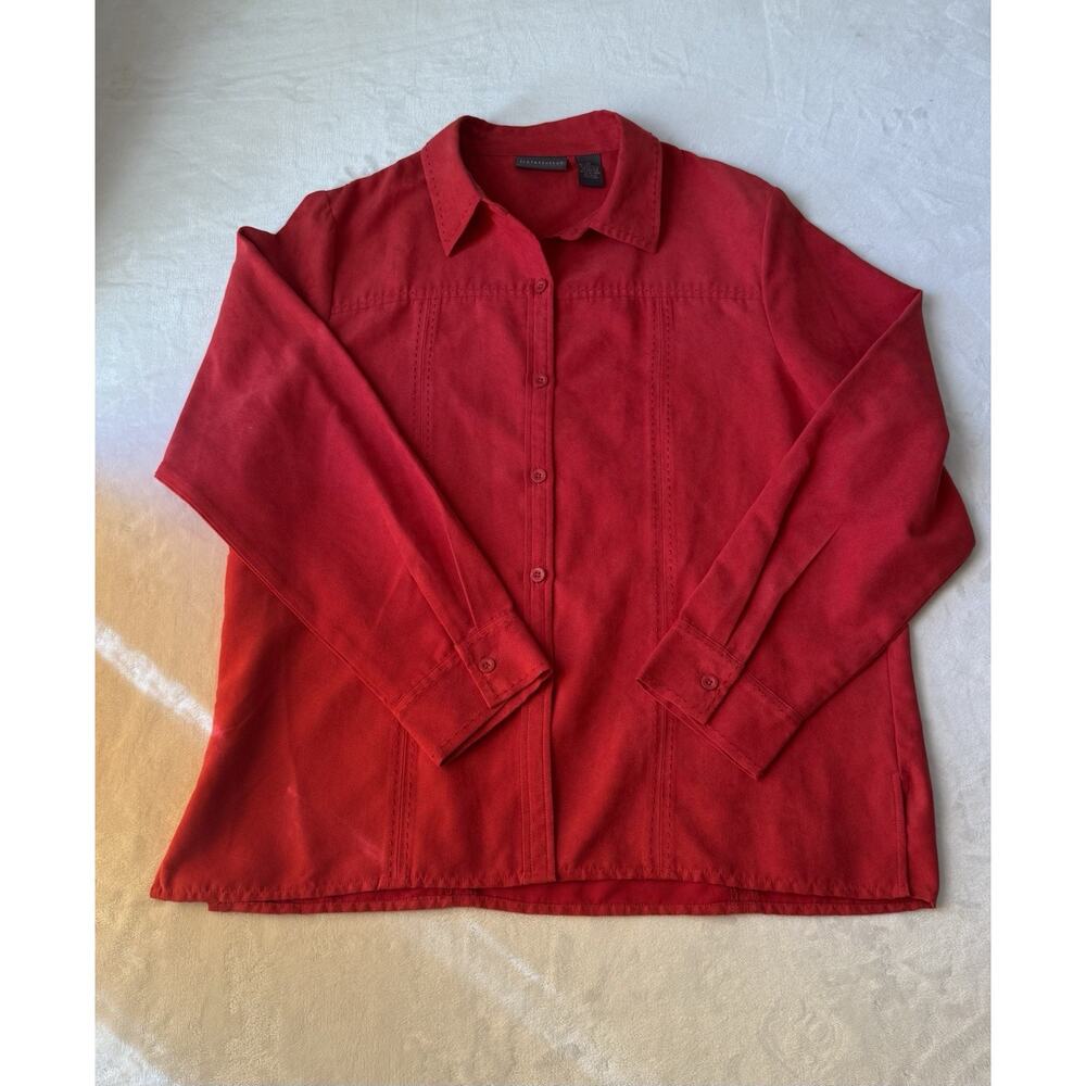 Relativity Western faux Red Suede Button Collared Long Sleeve Blouse Women's XL